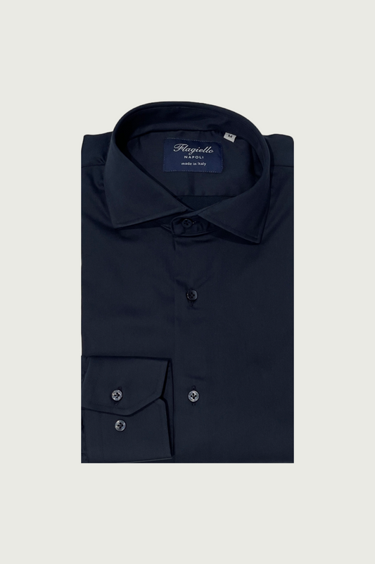 Dark Blue Satin Cotton Shirt